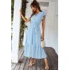 imagePRETTYGARDEN Womens Summer Floral Boho Dress Wrap V Neck Short Sleeve Ruffle ALine Flowy Maxi Wedding Guest DressesSolid Light Blue