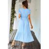 imagePRETTYGARDEN Womens Summer Floral Boho Dress Wrap V Neck Short Sleeve Ruffle ALine Flowy Maxi Wedding Guest DressesSolid Light Blue