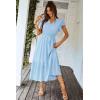 imagePRETTYGARDEN Womens Summer Floral Boho Dress Wrap V Neck Short Sleeve Ruffle ALine Flowy Maxi Wedding Guest DressesSolid Light Blue