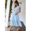 imagePRETTYGARDEN Womens Summer Floral Boho Dress Wrap V Neck Short Sleeve Ruffle ALine Flowy Maxi Wedding Guest DressesSolid Light Blue