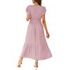 imagePRETTYGARDEN Womens Summer Floral Boho Dress Wrap V Neck Short Sleeve Ruffle ALine Flowy Maxi Wedding Guest DressesSolid Pink