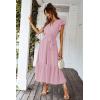 imagePRETTYGARDEN Womens Summer Floral Boho Dress Wrap V Neck Short Sleeve Ruffle ALine Flowy Maxi Wedding Guest DressesSolid Pink