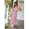 imagePRETTYGARDEN Womens Summer Floral Boho Dress Wrap V Neck Short Sleeve Ruffle ALine Flowy Maxi Wedding Guest DressesSolid Pink