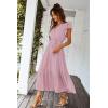 imagePRETTYGARDEN Womens Summer Floral Boho Dress Wrap V Neck Short Sleeve Ruffle ALine Flowy Maxi Wedding Guest DressesSolid Pink
