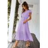 imagePRETTYGARDEN Womens Summer Floral Boho Dress Wrap V Neck Short Sleeve Ruffle ALine Flowy Maxi Wedding Guest DressesSolid Purple