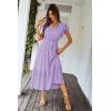 imagePRETTYGARDEN Womens Summer Floral Boho Dress Wrap V Neck Short Sleeve Ruffle ALine Flowy Maxi Wedding Guest DressesSolid Purple