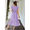 imagePRETTYGARDEN Womens Summer Floral Boho Dress Wrap V Neck Short Sleeve Ruffle ALine Flowy Maxi Wedding Guest DressesSolid Purple
