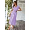 imagePRETTYGARDEN Womens Summer Floral Boho Dress Wrap V Neck Short Sleeve Ruffle ALine Flowy Maxi Wedding Guest DressesSolid Purple