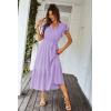 imagePRETTYGARDEN Womens Summer Floral Boho Dress Wrap V Neck Short Sleeve Ruffle ALine Flowy Maxi Wedding Guest DressesSolid Purple