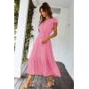 imagePRETTYGARDEN Womens Summer Floral Boho Dress Wrap V Neck Short Sleeve Ruffle ALine Flowy Maxi Wedding Guest DressesSolid Rose Pink