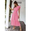 imagePRETTYGARDEN Womens Summer Floral Boho Dress Wrap V Neck Short Sleeve Ruffle ALine Flowy Maxi Wedding Guest DressesSolid Rose Pink