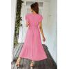 imagePRETTYGARDEN Womens Summer Floral Boho Dress Wrap V Neck Short Sleeve Ruffle ALine Flowy Maxi Wedding Guest DressesSolid Rose Pink