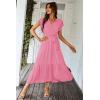 imagePRETTYGARDEN Womens Summer Floral Boho Dress Wrap V Neck Short Sleeve Ruffle ALine Flowy Maxi Wedding Guest DressesSolid Rose Pink