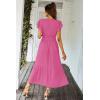 imagePRETTYGARDEN Womens Summer Floral Boho Dress Wrap V Neck Short Sleeve Ruffle ALine Flowy Maxi Wedding Guest DressesSolid Rose Red