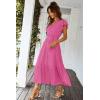 imagePRETTYGARDEN Womens Summer Floral Boho Dress Wrap V Neck Short Sleeve Ruffle ALine Flowy Maxi Wedding Guest DressesSolid Rose Red