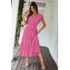 imagePRETTYGARDEN Womens Summer Floral Boho Dress Wrap V Neck Short Sleeve Ruffle ALine Flowy Maxi Wedding Guest DressesSolid Rose Red