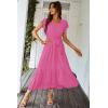 imagePRETTYGARDEN Womens Summer Floral Boho Dress Wrap V Neck Short Sleeve Ruffle ALine Flowy Maxi Wedding Guest DressesSolid Rose Red