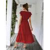 imagePRETTYGARDEN Womens Summer Floral Boho Dress Wrap V Neck Short Sleeve Ruffle ALine Flowy Maxi Wedding Guest DressesSolid Wine Red