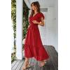 imagePRETTYGARDEN Womens Summer Floral Boho Dress Wrap V Neck Short Sleeve Ruffle ALine Flowy Maxi Wedding Guest DressesSolid Wine Red