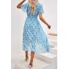 imagePRETTYGARDEN Womens Summer Floral Boho Dress Wrap V Neck Short Sleeve Ruffle ALine Flowy Maxi Wedding Guest DressesWhite Blue Floral