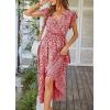 imagePRETTYGARDEN Womens Summer Floral Boho Dress Wrap V Neck Short Sleeve Ruffle ALine Flowy Maxi Wedding Guest DressesWine Red