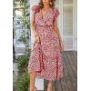 imagePRETTYGARDEN Womens Summer Floral Boho Dress Wrap V Neck Short Sleeve Ruffle ALine Flowy Maxi Wedding Guest DressesWine Red