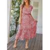 imagePRETTYGARDEN Womens Summer Floral Boho Dress Wrap V Neck Short Sleeve Ruffle ALine Flowy Maxi Wedding Guest DressesWine Red