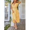 imagePRETTYGARDEN Womens Summer Floral Boho Dress Wrap V Neck Short Sleeve Ruffle ALine Flowy Maxi Wedding Guest DressesYellow