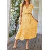 imagePRETTYGARDEN Womens Summer Floral Boho Dress Wrap V Neck Short Sleeve Ruffle ALine Flowy Maxi Wedding Guest DressesYellow