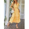 imagePRETTYGARDEN Womens Summer Floral Boho Dress Wrap V Neck Short Sleeve Ruffle ALine Flowy Maxi Wedding Guest DressesYellow