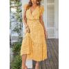 imagePRETTYGARDEN Womens Summer Floral Boho Dress Wrap V Neck Short Sleeve Ruffle ALine Flowy Maxi Wedding Guest DressesYellow