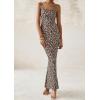 imagePRETTYGARDEN Womens Summer Halter Maxi Dress 2025 Sleeveless Leopard Printed Sexy Backless Bodycon Cocktail Long DressBlack Leopard