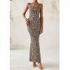 imagePRETTYGARDEN Womens Summer Halter Maxi Dress 2025 Sleeveless Leopard Printed Sexy Backless Bodycon Cocktail Long DressBlack Leopard