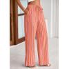 imagePRETTYGARDEN Womens Wide Leg Lounge Pants 2025 Summer Drawstring Elastic Waist Comfy Striped Pajama Bottoms Trendy ClothesStriped Pink Orange