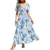 imagePRETTYGARDEN Womens Dresses 2025 Puff Sleeve Floral Casual Summer Dresses Smocked Backless Beach Flowy Tiered Maxi DressWhite Blue Flower