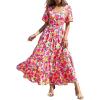 imagePRETTYGARDEN Womens Dresses 2025 Puff Sleeve Floral Casual Summer Dresses Smocked Backless Beach Flowy Tiered Maxi DressWhite Multicolored