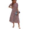 imagePRETTYGARDEN Womens Summer Casual Boho Dress Floral Print Ruffle Puff Short Sleeve Flowy Midi Beach Party DressesRed White
