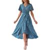 imagePRETTYGARDEN Womens Summer Floral Boho Dress Wrap V Neck Short Sleeve Ruffle ALine Flowy Maxi Wedding Guest DressesPrint Blue