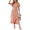 imagePRETTYGARDEN Womens Summer Floral Boho Dress Wrap V Neck Short Sleeve Ruffle ALine Flowy Maxi Wedding Guest DressesPrint White Pink