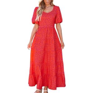 imagePRETTYGARDEN Womens Dresses 2025 Puff Sleeve Floral Casual Summer Dresses Smocked Backless Beach Flowy Tiered Maxi DressBred