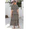 imagePRETTYGARDEN Summer Dresses for Women 2025 V Neck Puff Short Sleeve ALine Floral Flowy Long Maxi Boho Tiered Beach DressesBlack Brown Leopard