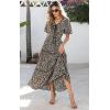 imagePRETTYGARDEN Summer Dresses for Women 2025 V Neck Puff Short Sleeve ALine Floral Flowy Long Maxi Boho Tiered Beach DressesBlack Brown Leopard