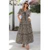 imagePRETTYGARDEN Summer Dresses for Women 2025 V Neck Puff Short Sleeve ALine Floral Flowy Long Maxi Boho Tiered Beach DressesBlack Brown Leopard