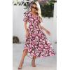 imagePRETTYGARDEN Summer Dresses for Women 2025 V Neck Puff Short Sleeve ALine Floral Flowy Long Maxi Boho Tiered Beach DressesCoffee Pink Flower