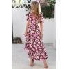 imagePRETTYGARDEN Summer Dresses for Women 2025 V Neck Puff Short Sleeve ALine Floral Flowy Long Maxi Boho Tiered Beach DressesCoffee Pink Flower