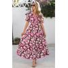 imagePRETTYGARDEN Summer Dresses for Women 2025 V Neck Puff Short Sleeve ALine Floral Flowy Long Maxi Boho Tiered Beach DressesCoffee Pink Flower