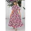 imagePRETTYGARDEN Summer Dresses for Women 2025 V Neck Puff Short Sleeve ALine Floral Flowy Long Maxi Boho Tiered Beach DressesCoffee Pink Flower