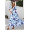 imagePRETTYGARDEN Summer Dresses for Women 2025 V Neck Puff Short Sleeve ALine Floral Flowy Long Maxi Boho Tiered Beach DressesWhite Blue Flower