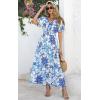 imagePRETTYGARDEN Summer Dresses for Women 2025 V Neck Puff Short Sleeve ALine Floral Flowy Long Maxi Boho Tiered Beach DressesWhite Blue Flower