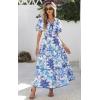 imagePRETTYGARDEN Summer Dresses for Women 2025 V Neck Puff Short Sleeve ALine Floral Flowy Long Maxi Boho Tiered Beach DressesWhite Blue Flower
